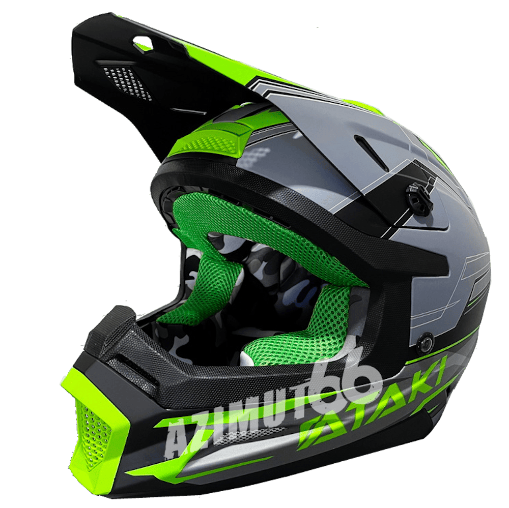 Шлем кроссовый ATAKI SC-18 BLAZE серый/Hi-Viz зеленый матовый