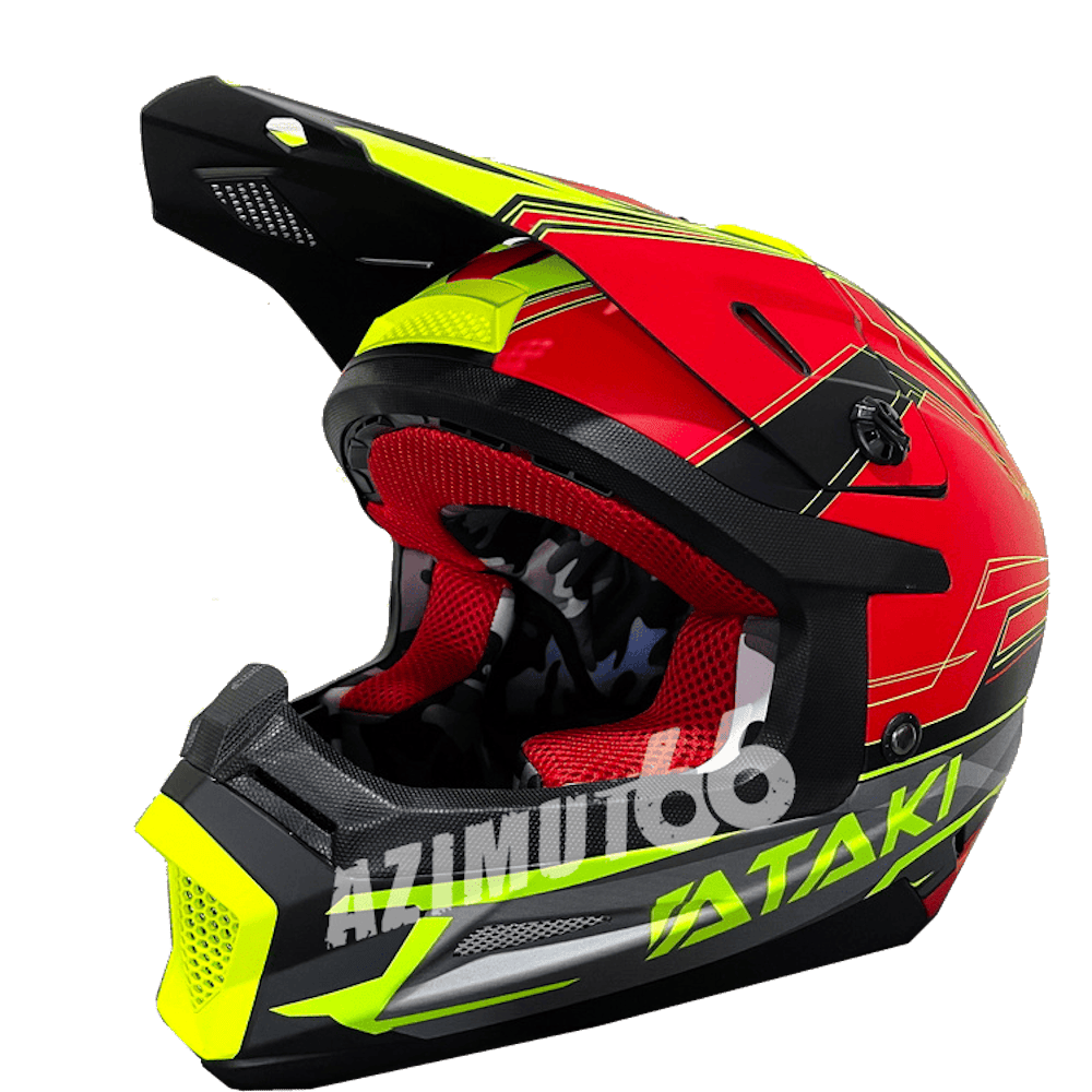 Шлем кроссовый ATAKI SC-18 BLAZE красный/серый/Hi-Viz зеленый матовый