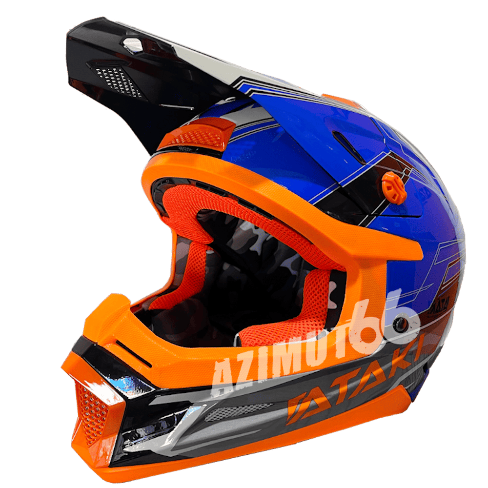 Шлем кроссовый ATAKI SC-18 BLAZE синий/серый/оранжевый глянцевый