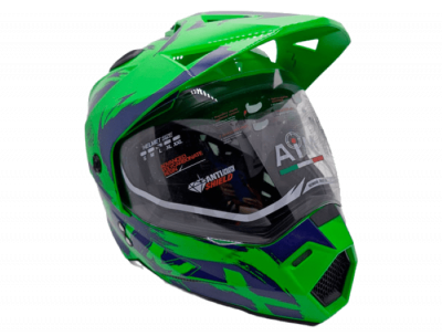 Шлем мото детский закрытый AiM JK802Y Green/Blue в Азимут 66